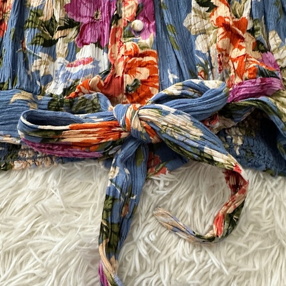 RACHEL Rachel Roy Floral Blouse - Blue and Multicolor Tie Blouse Size L - Picture 11 of 15